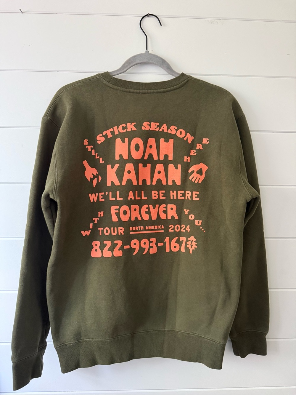 Noah Kahan We’ll All Be Here Forever Tour 2024 Crewneck Olive Green | Small